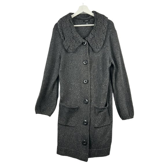 Alfani Cardigan Sweater Coat Women L Gray Knit Long Button Pockets Collared Cozy - Picture 7 of 14